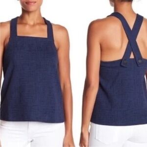 MADEWELL Dark Blue Sleeveless Apron Style Top with Button Straps Medium